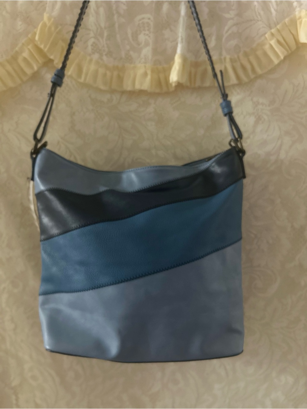Desigual Blue Patchwork Shoulder Bag with Geometric Embroidery - Picture 2 of 6